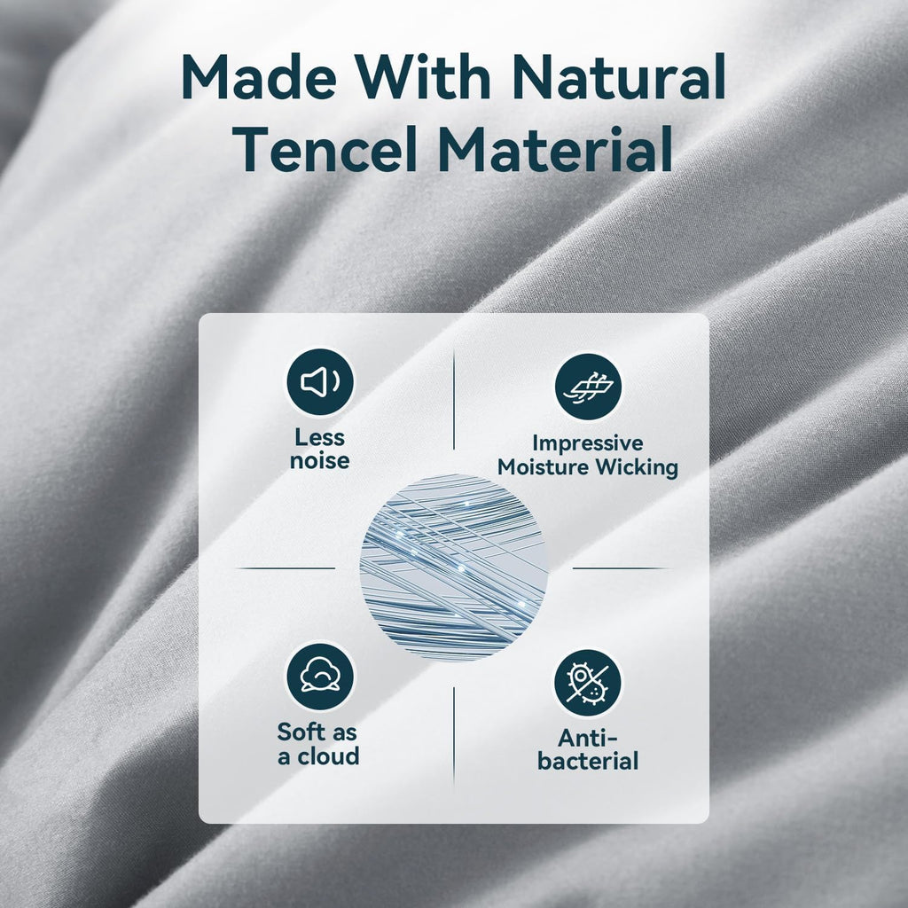 Queen Down Comforter, Luxurious All-Season Duvet Insert with noiseless Skin-Friendly Tencel Blend Cover, Cloud-Soft &