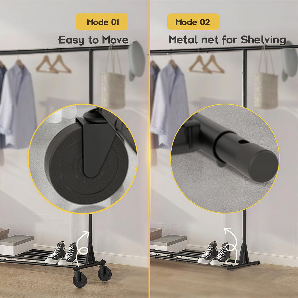 Heavy Duty Rolling Garment Rack with Wheels, 550LBS Clothing Rack Black