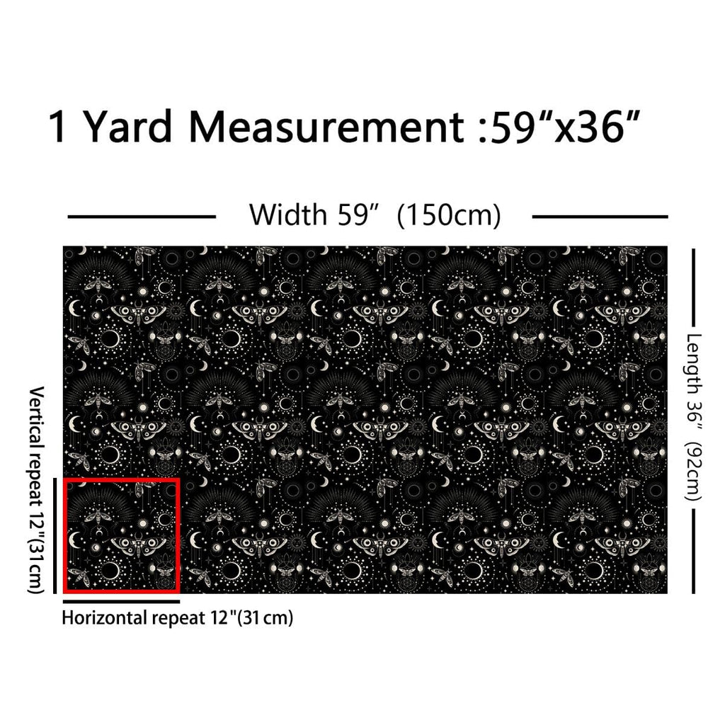 Gothic Style Fabric by The Yard Soft Polyester, Moth Sun and Moon Pattern Waterproof Fabric for Adults, Bohemia Galaxy