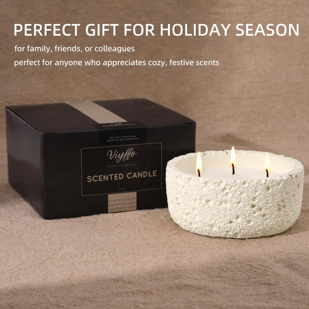 20oz Large Scented Candle - Eucalyptus & Rosemary, 3 Wick Non Toxic Soy Candles for Women, Matte Ivory White Ceramic