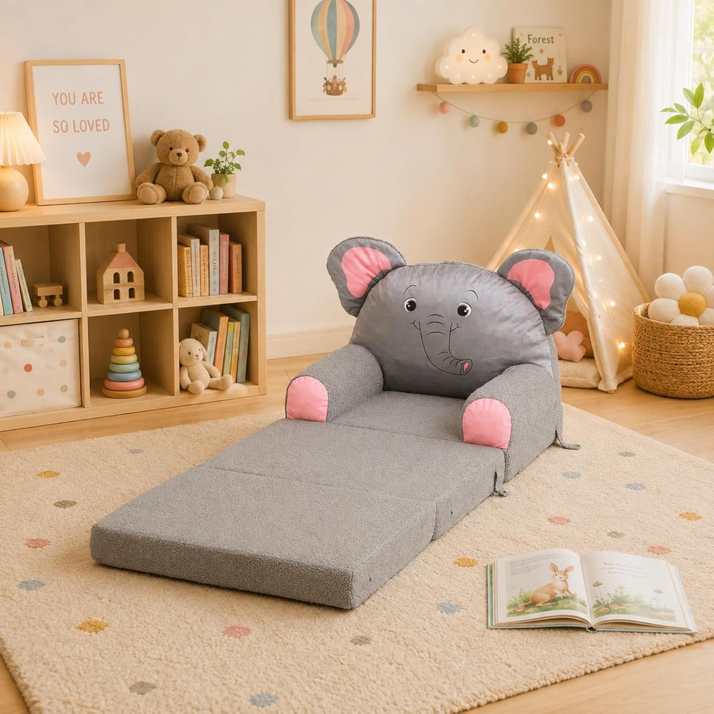 Kids Sofa Chair, in-1 Large Foldable Couch,Sherpa,Elephant Grey