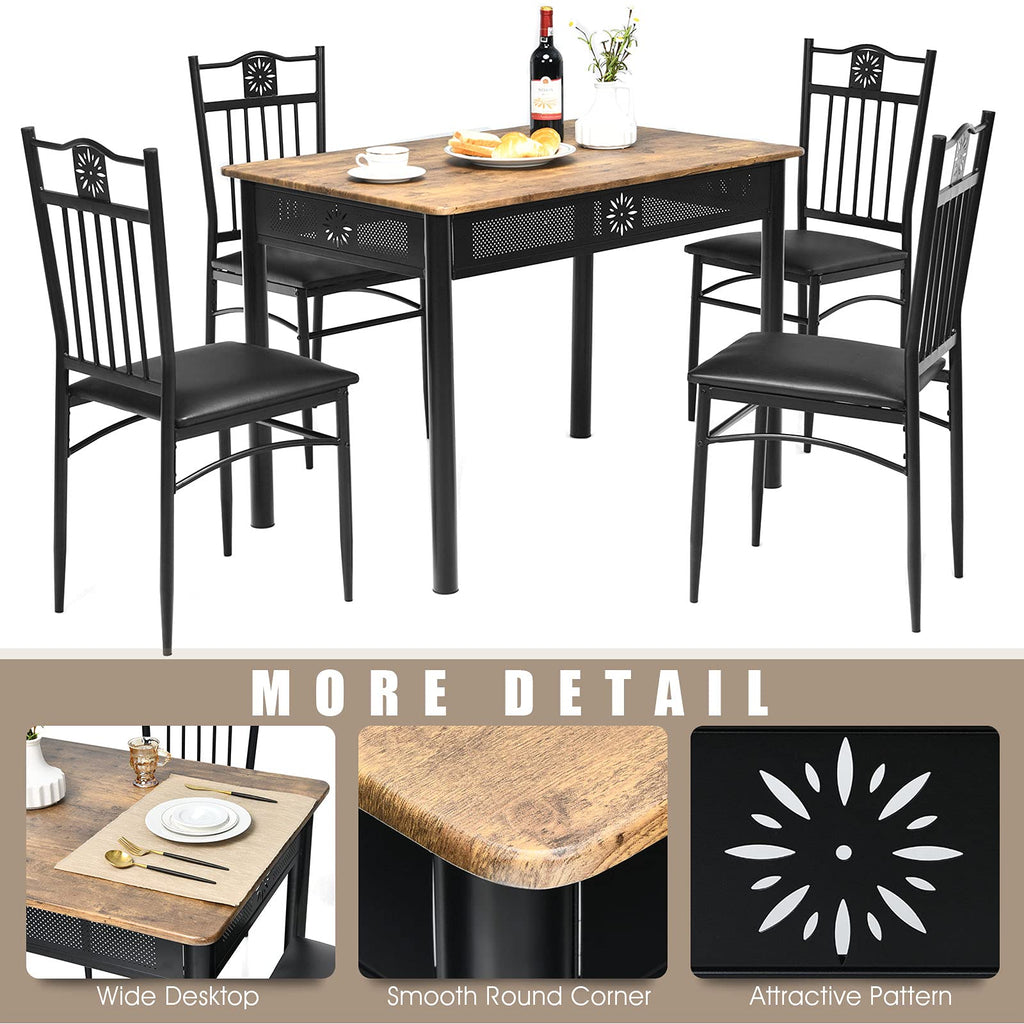 5 Piece Dining Table Set for 4, Kitchen Table Set w/ Chairs, Beige