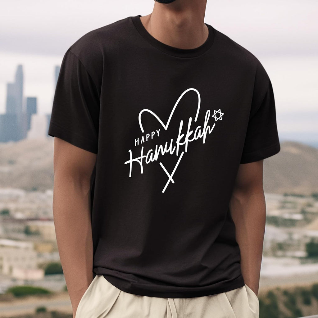 Happy Hanukkah Heart Star of David Graphic Tee