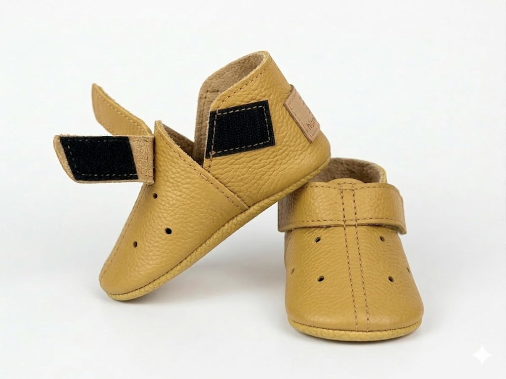Leather Baby Shoes, Yellow Soft Sole Moccasins, Real Leather Infant Booties, Handmade Toddler, Newborn Shower Gift