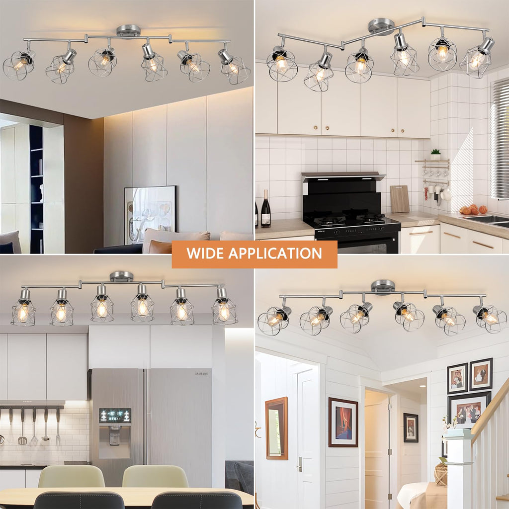 Track Lighting Fixtures, 6-Light Brushed Nickel Flush Mount Track Light Ceiling, 6 Way Spot Light Kitchen Light