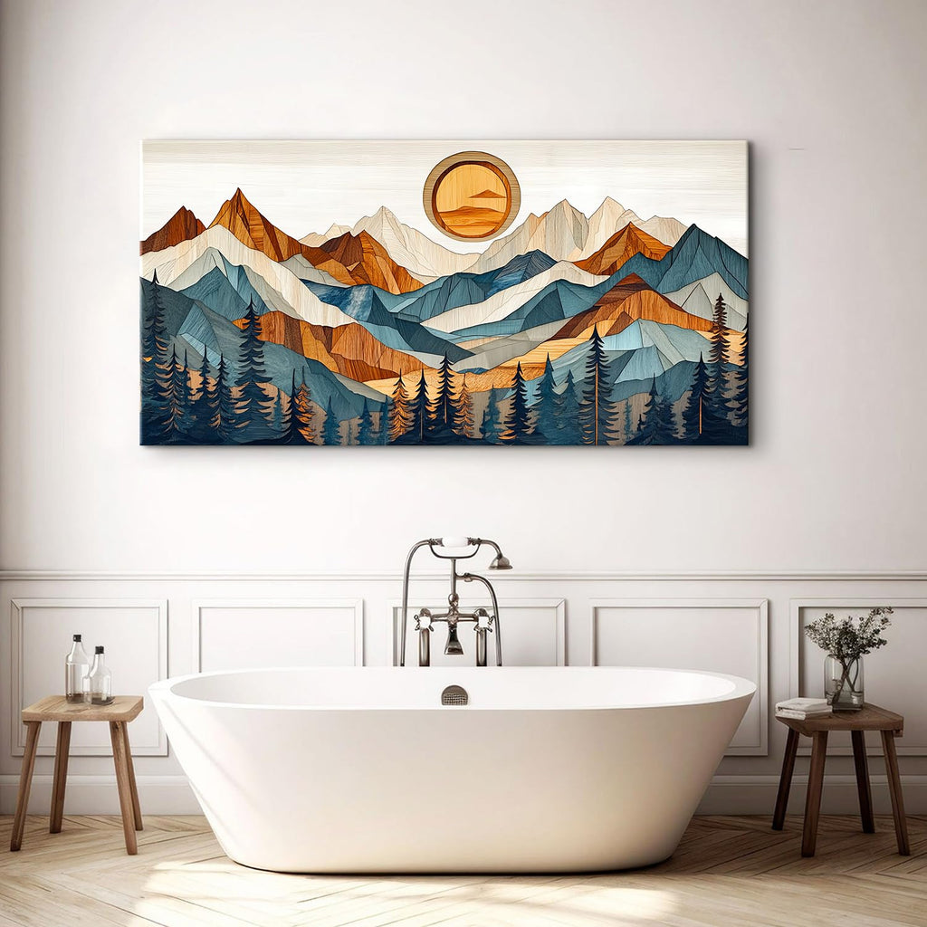 Boho Wall Art Mountain Pictures Wall Decor Farmhouse Pine Tree Canvas Prints Painting Sunrise Forest Landscape Poster