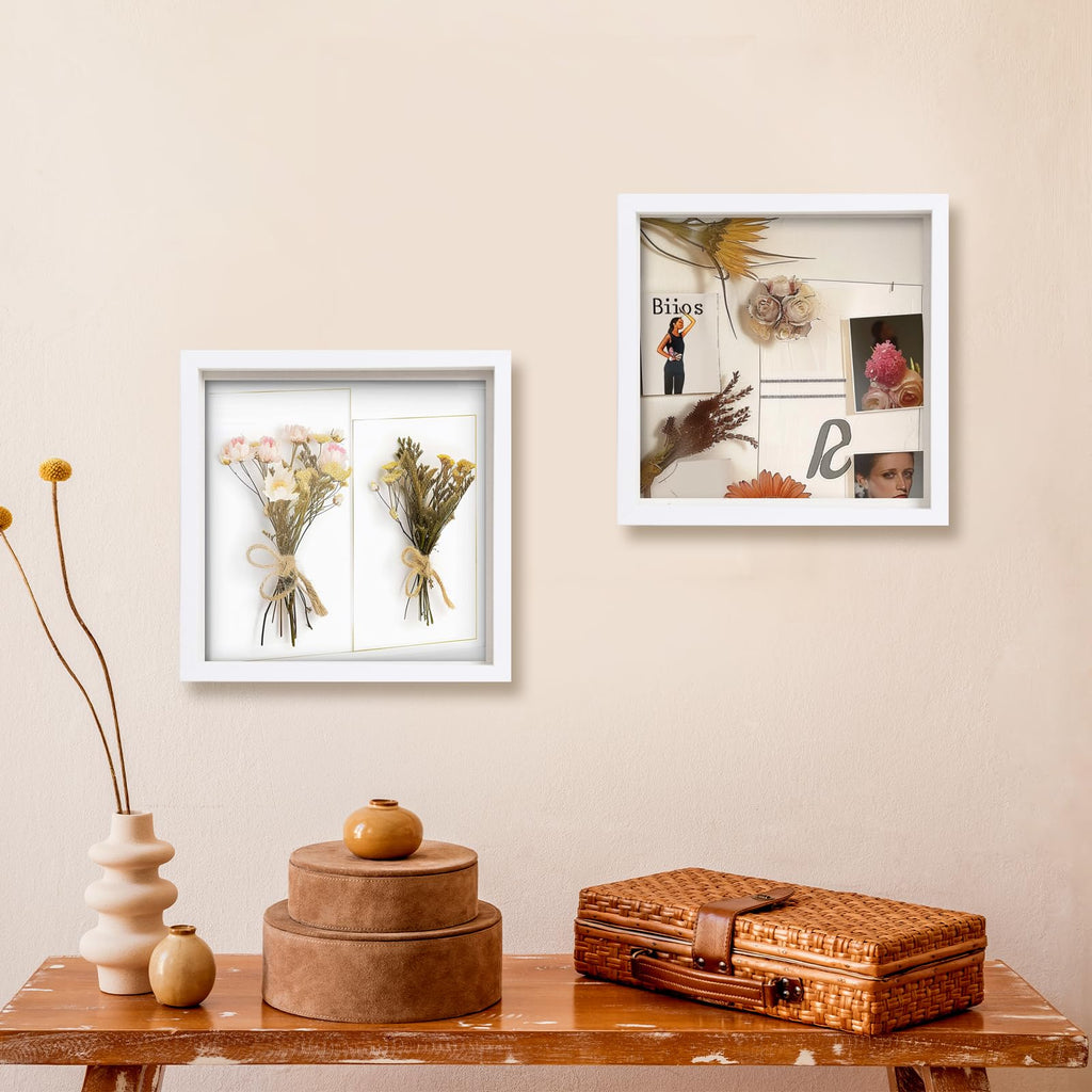 12" x 12" Shadow Box Display Case, Linen Back, 2 Pack White
