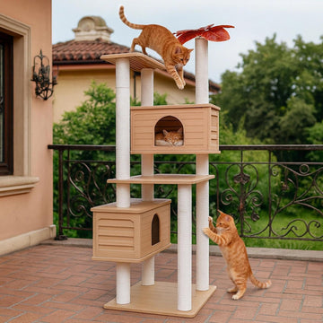 64in Weatherproof Outdoor Cat Tower, Multi Level with Two Large Cat Condos