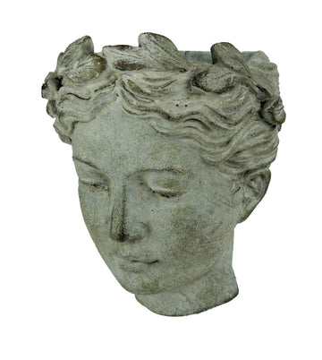 Greek Lady Head Wall Planter, 7.5 Inch Distressed Gray Cement