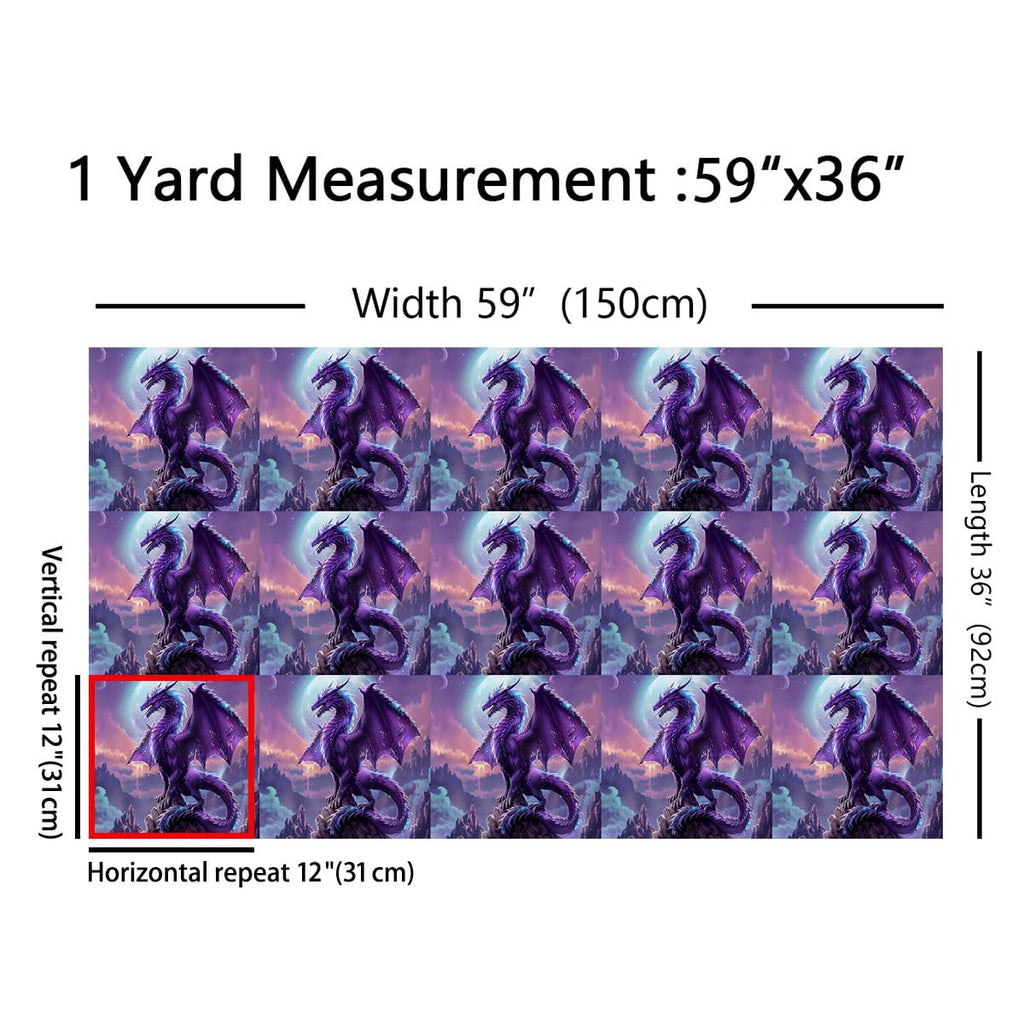 Purple Dragon Fabric By The Yard, Full Moon Starry Sky Upholstery Fabric, Animal Mountains Decorative Fabric, Stars