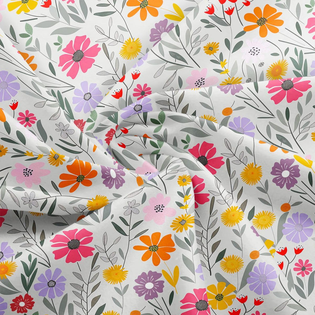 Colorful Flowers Fabric by The Yard, Romantic Countryside Flowers Soft Polyester No Stretch Sewing Craft, Vintage
