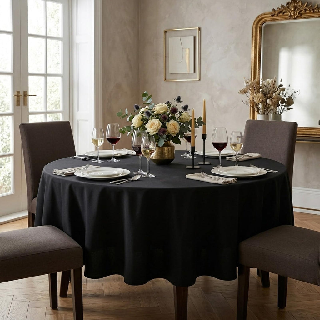 8 Pack Black Round Tablecloths 90 Inch for 36"-72" Table