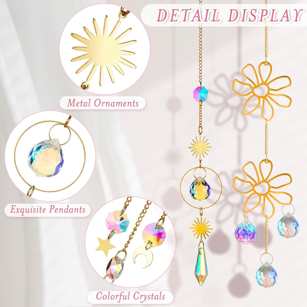 16 Pcs Crystals Suncatcher Colorful Hanging Sun Catcher for Window with Chain Pendant Ornament Prism for Garden