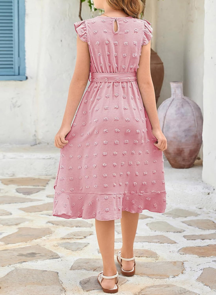 Girls Summer Short Sleeve Swiss Dot Dresses
