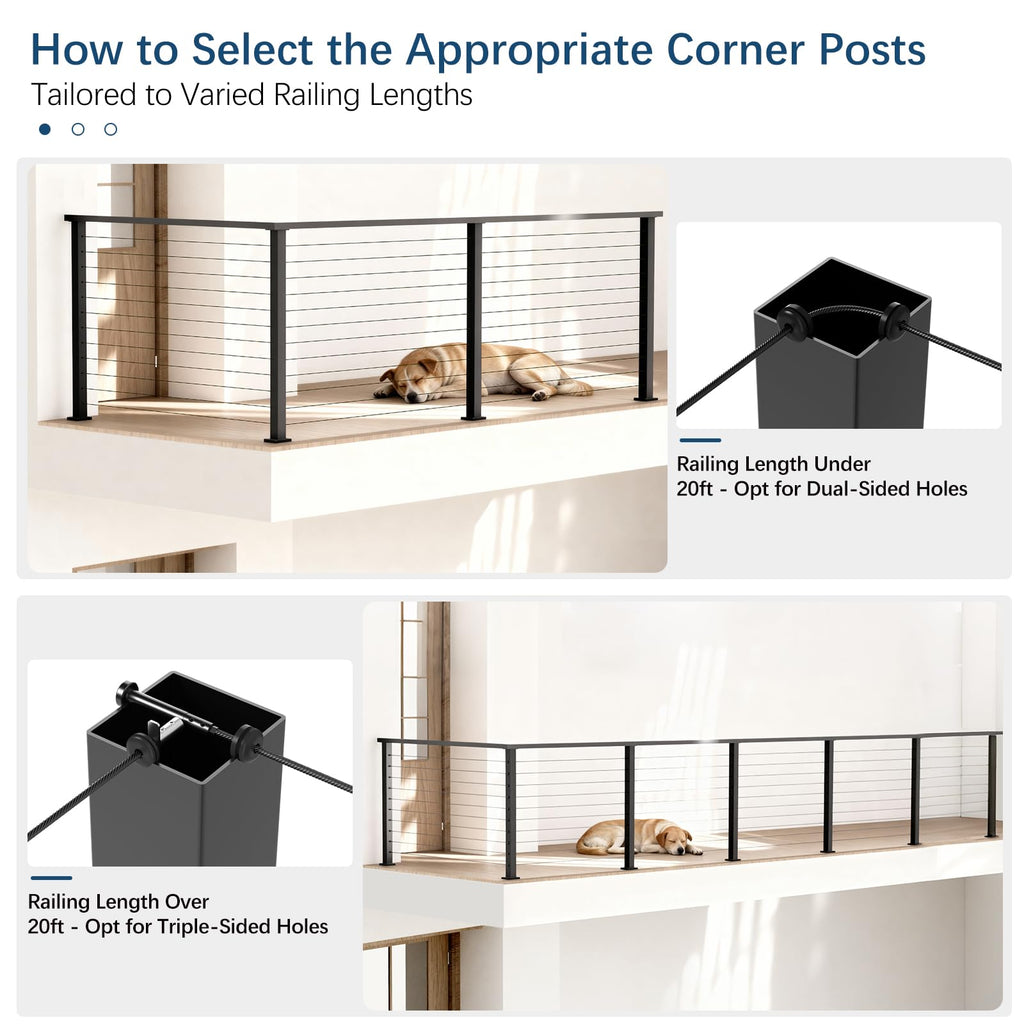 42" Modular Black Cable Railing Corner Post for Deck Railing System