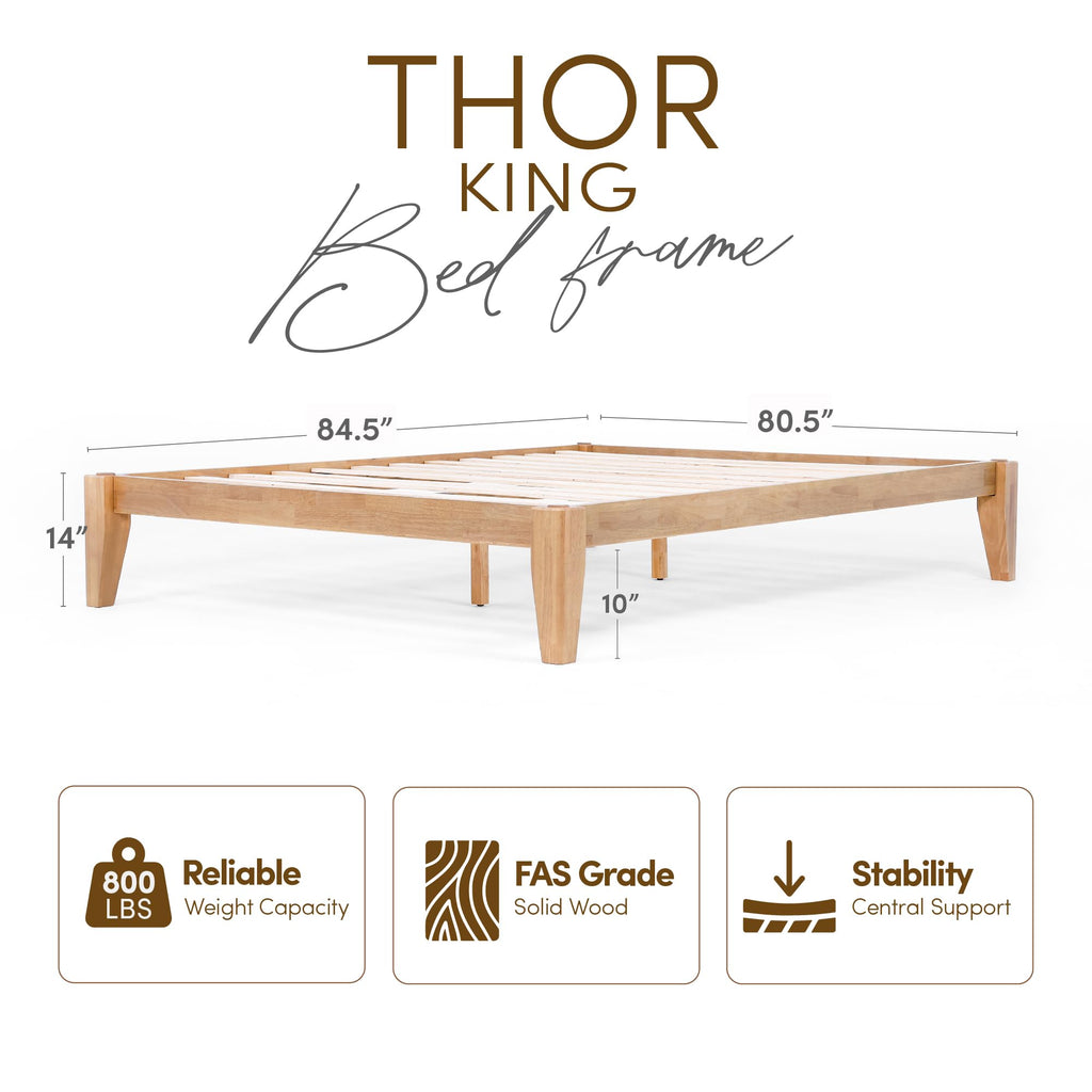 Thor Japanese Joinery Bed Frame King, Solid Wood (Light Oak)