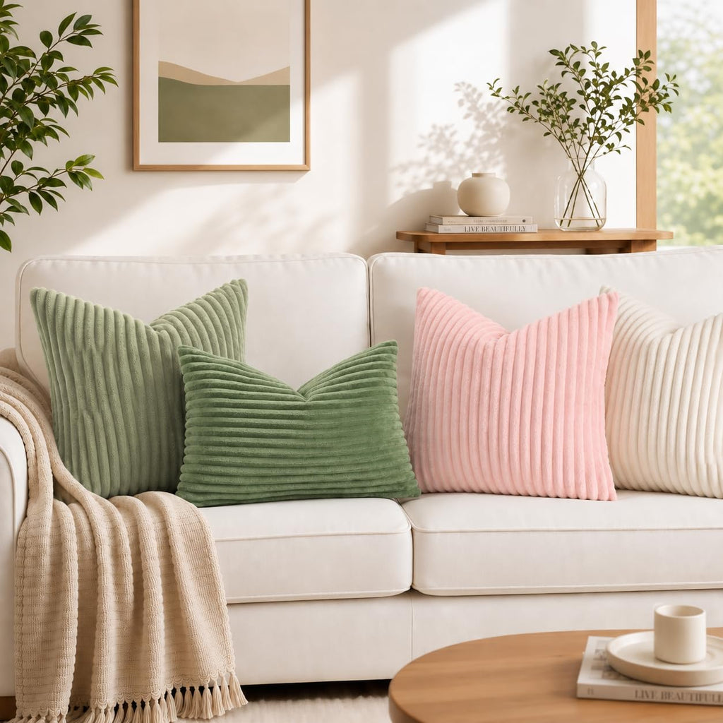Fall Soft Olive Green Flannel Throw Pillow Covers 20X20 Set of 2