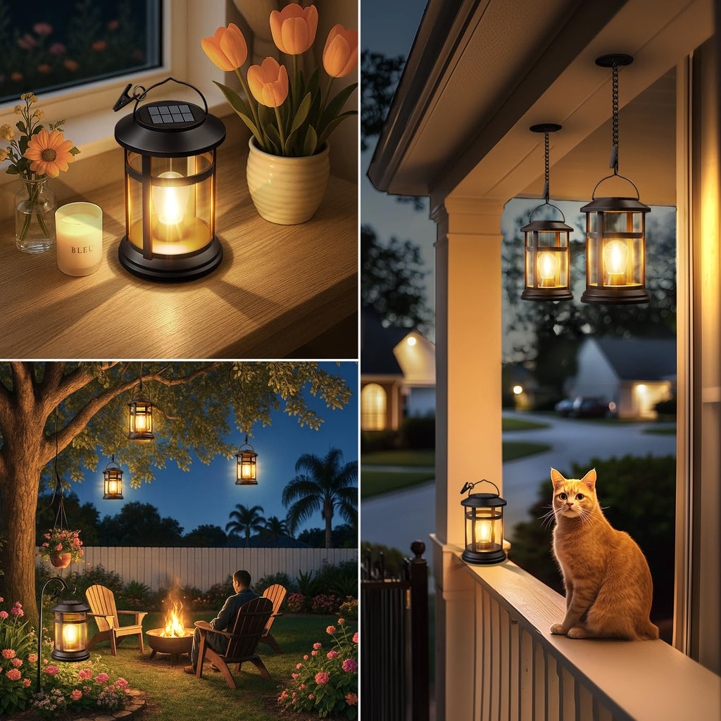 Solar Lanterns Outdoor Waterproof: 6 Pack Hanging Solar Lights for Porch