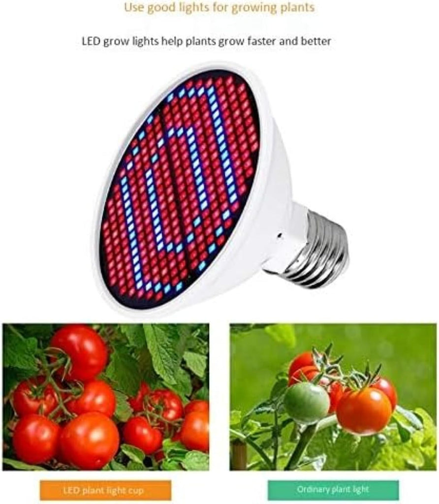 LED Grow Light Bulb, Full Spectrum Plant Light, E27 Base 200LED 360 Degree Wide Coverage Red Blue Lamp for Indoor
