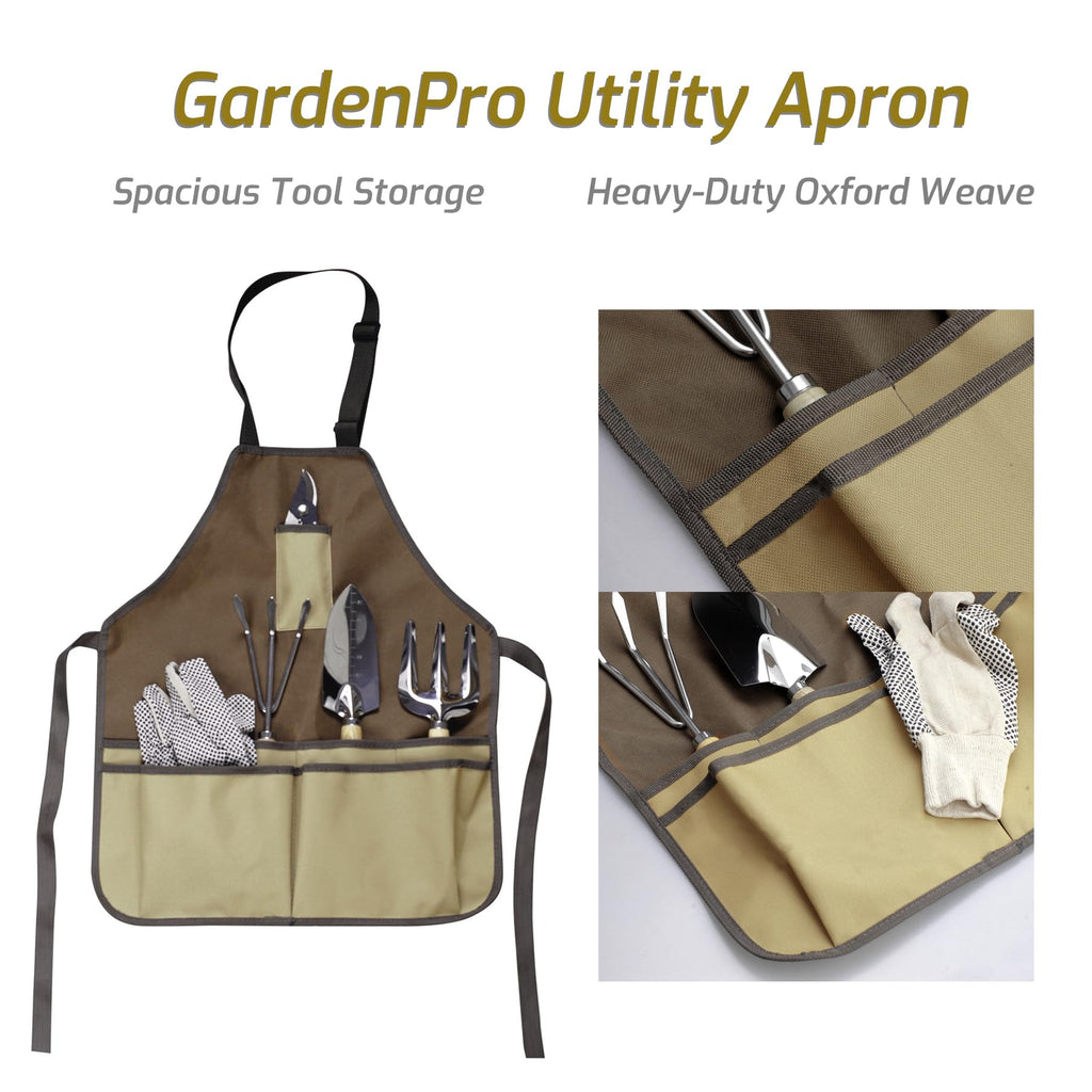 13-Piece Garden Tools Set with Tote Bag & Apron, Repotting Mat - Stainless Steel Heavy Duty Planting Kit, Ergonomic