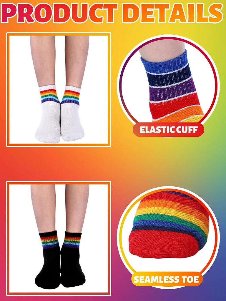 6 Pairs Kids Boys Crew Socks Kids Cotton Rainbow Stripe Calf Breathable Athletic Socks for Girls and Boys