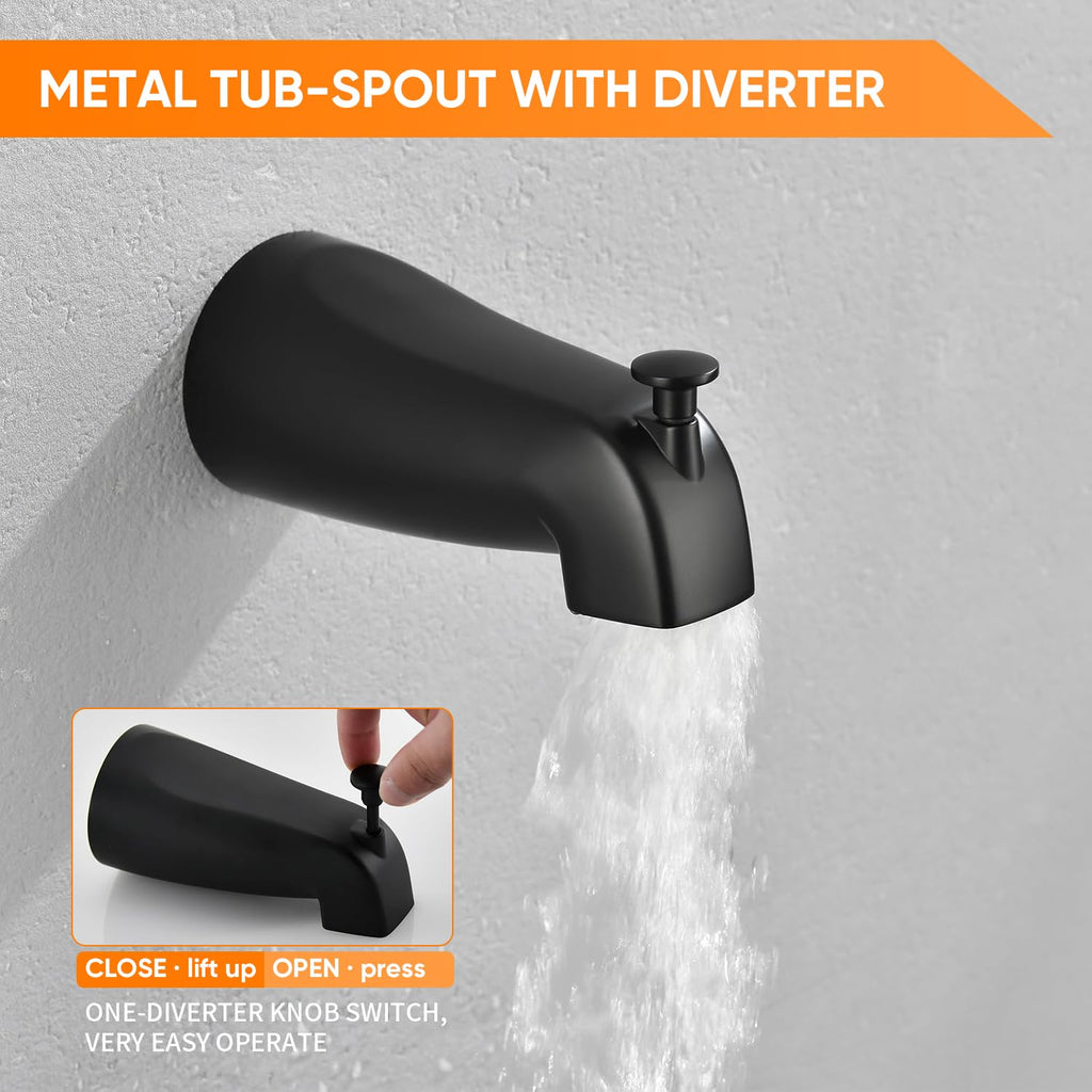 Tub Shower Faucet Set With Head & Spout Black
