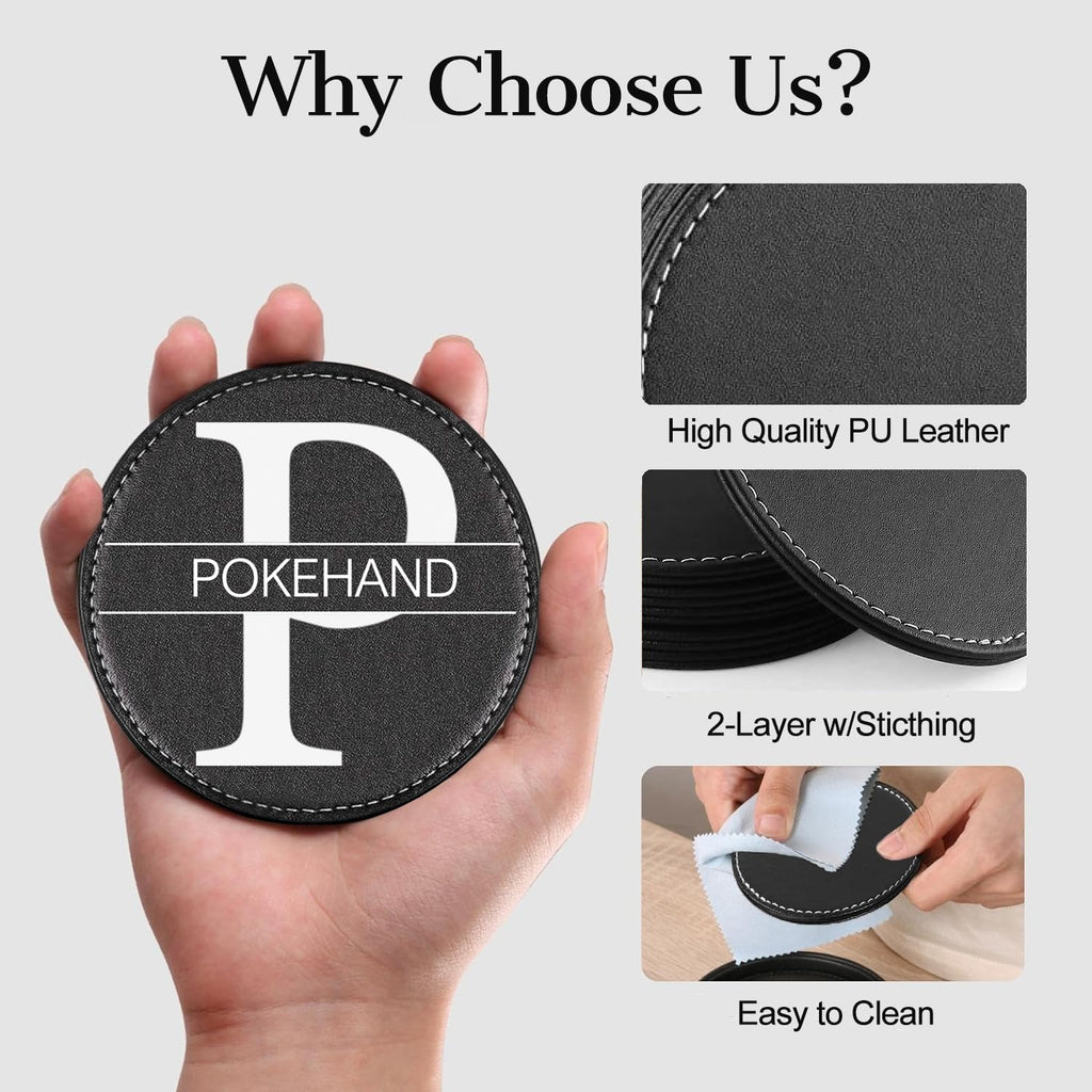 Personalized Coasters,Custom Leather Coaster for Drinks with Holder,DIY Customized with Name/Photo/Logo - Set of 6