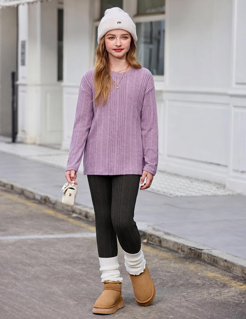 Girls 2 Piece Outfits Rib Knit Sweatshirt and Sweatpants Sweatsuit