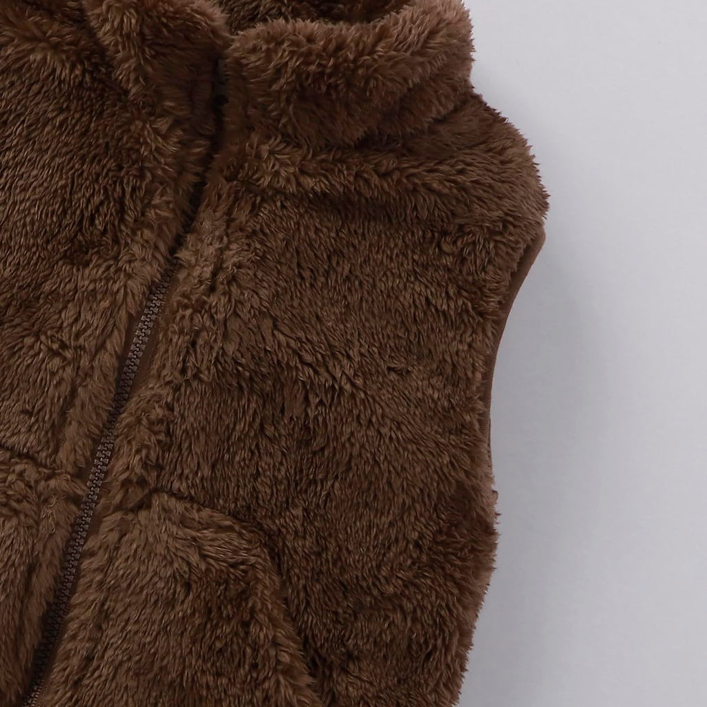Girls Vest Toddler Boys Polar Fleece Vest Winter Zipper Sleeveless Vest Full-Zip Fall Winter Clothes Coat Brown 110