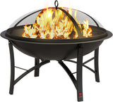 Fire Pit for Outside Wood Burning,BBQ Grill Steel Fire Bowl with Spark Screen Cover,Log Grate,Poker for Camping Beach Bonfire Picnic Backyard Garden