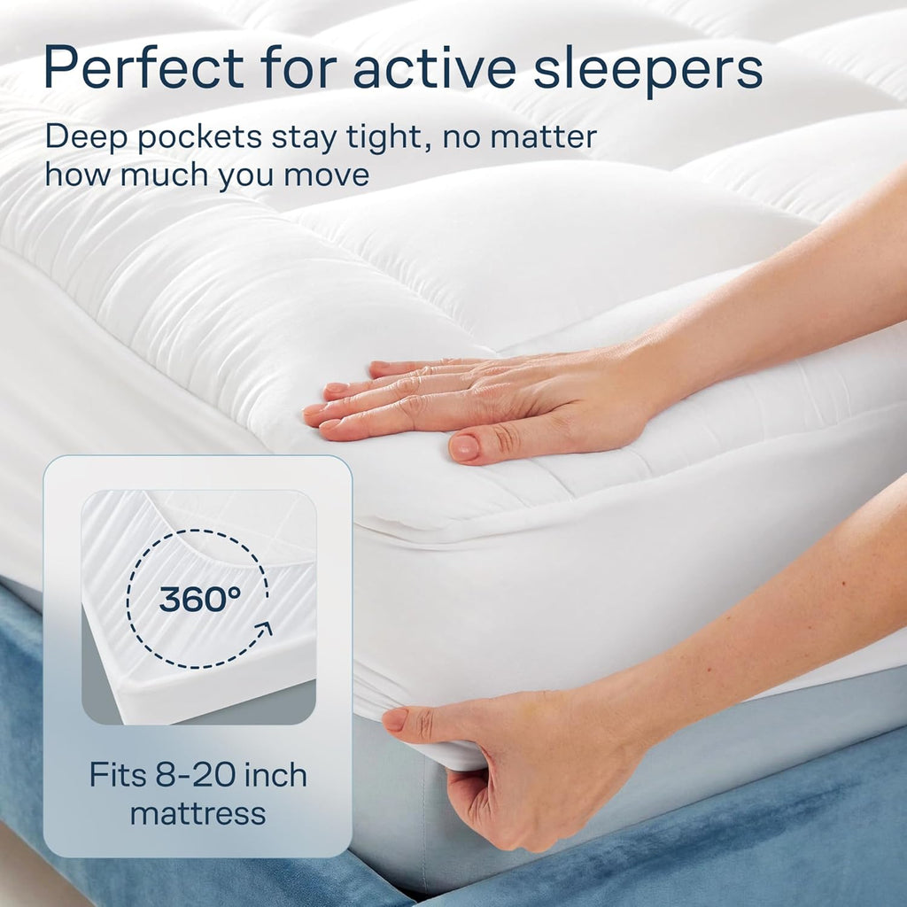 100% Cotton Top Cooling Mattress Topper - King Size | Cloud-Like Mattress Pad, Breathable, 20" Deep Pocket, Back Pain