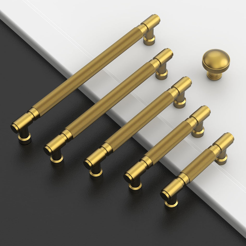 10 Pack Brushed Moderne Brass knurled Cabinet Pulls 3"