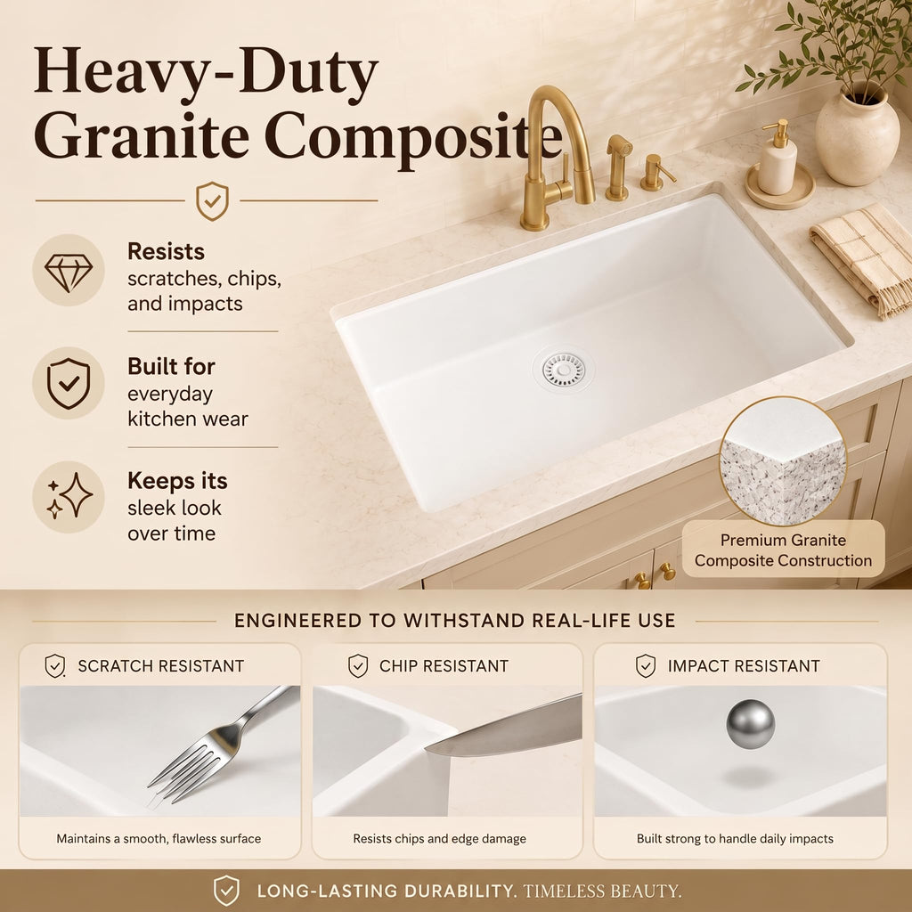 31''x18''White Undermount or Drop In Granite Composite