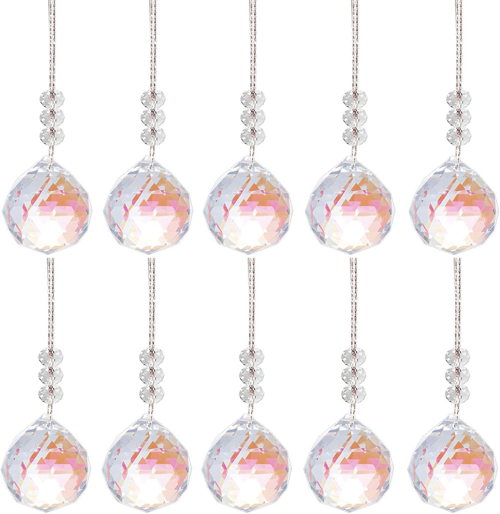 Crystal Suncatcher Colorful Ball Prisms Window Rainbow Maker with Ribbon for Hanging 40mm Pack of 10
