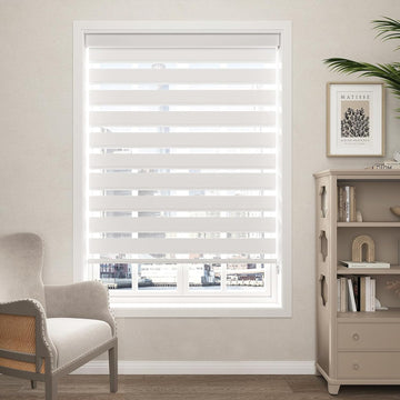 Zebra Blinds for Windows (32" W x 72" H, White) Zebra Roller Window Shades, Corded Dual Layer Light Filtering Privacy