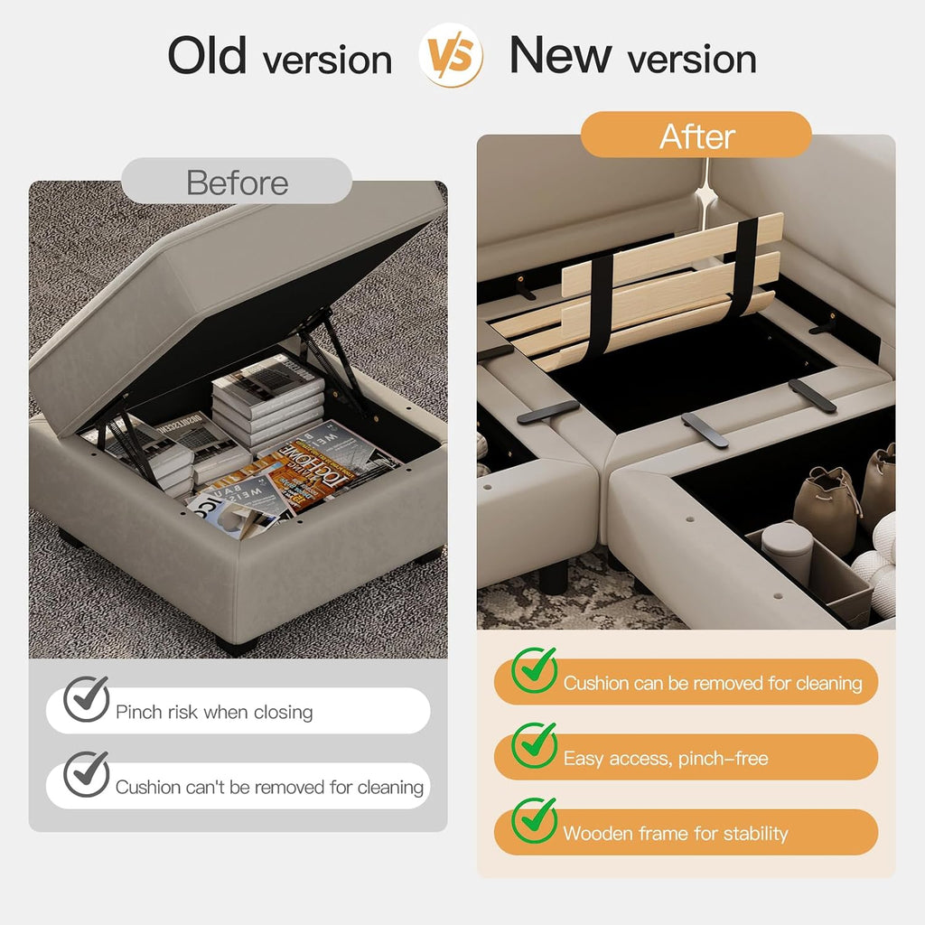Modular Sectional Sofa with Storage Seats Velvet L Shaped Corner Couch Convertible Sectional Sofa with Chaise (Grey