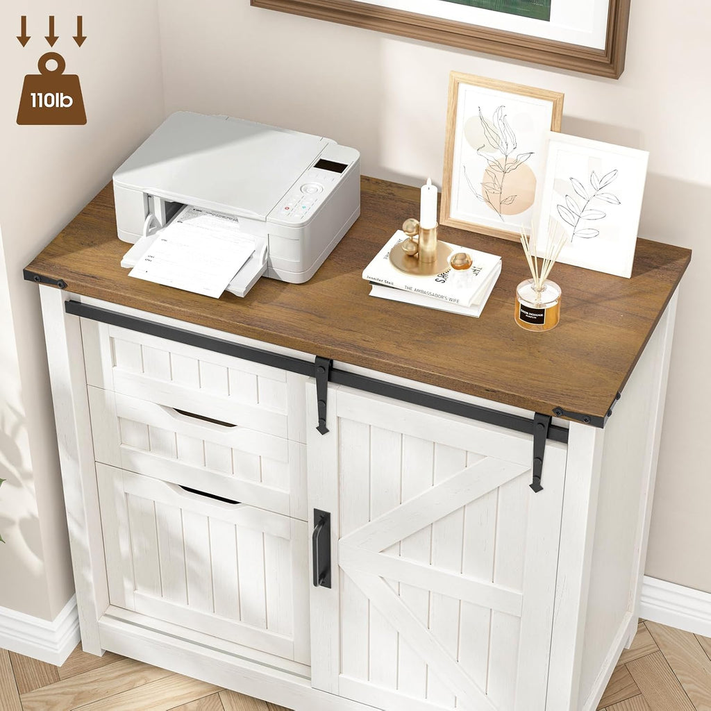Lateral Filing Cabinets with Adjustable Shelf, Off White | Farmhouse File Cabinet with Lock , Filing Storage Cabinets