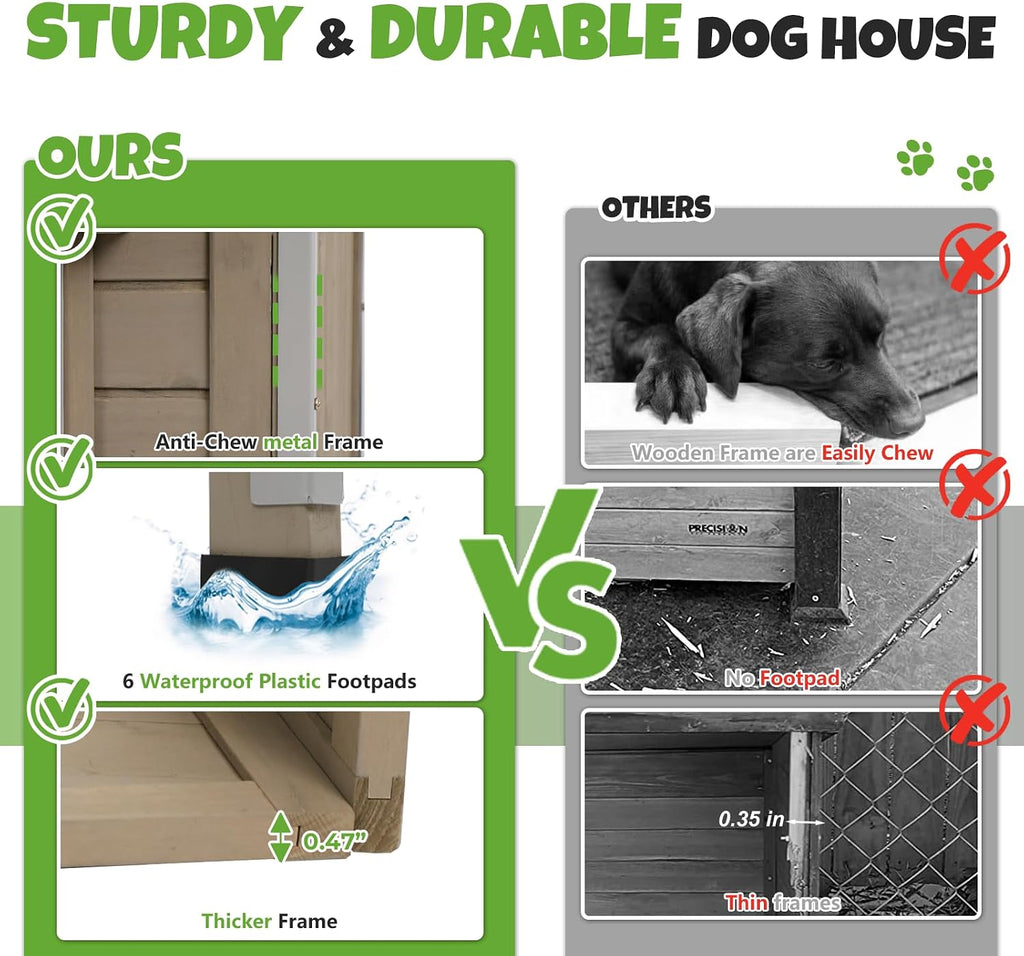 Large Outdoor Dog House, Weatherproof Wood with Chew-Resistant Alloy Frame