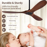 Solid Wood Ceiling Fan Without Light, 52 inch Walnut Ceiling Fan with 3 Wood Blades 6 Speeds Smart Timing Reversible DC Motor, Modern Ceiling Fans for Indoor Outdoor Farmhouse/Patios - Dark Walnut A101-B0CMTHNR1G