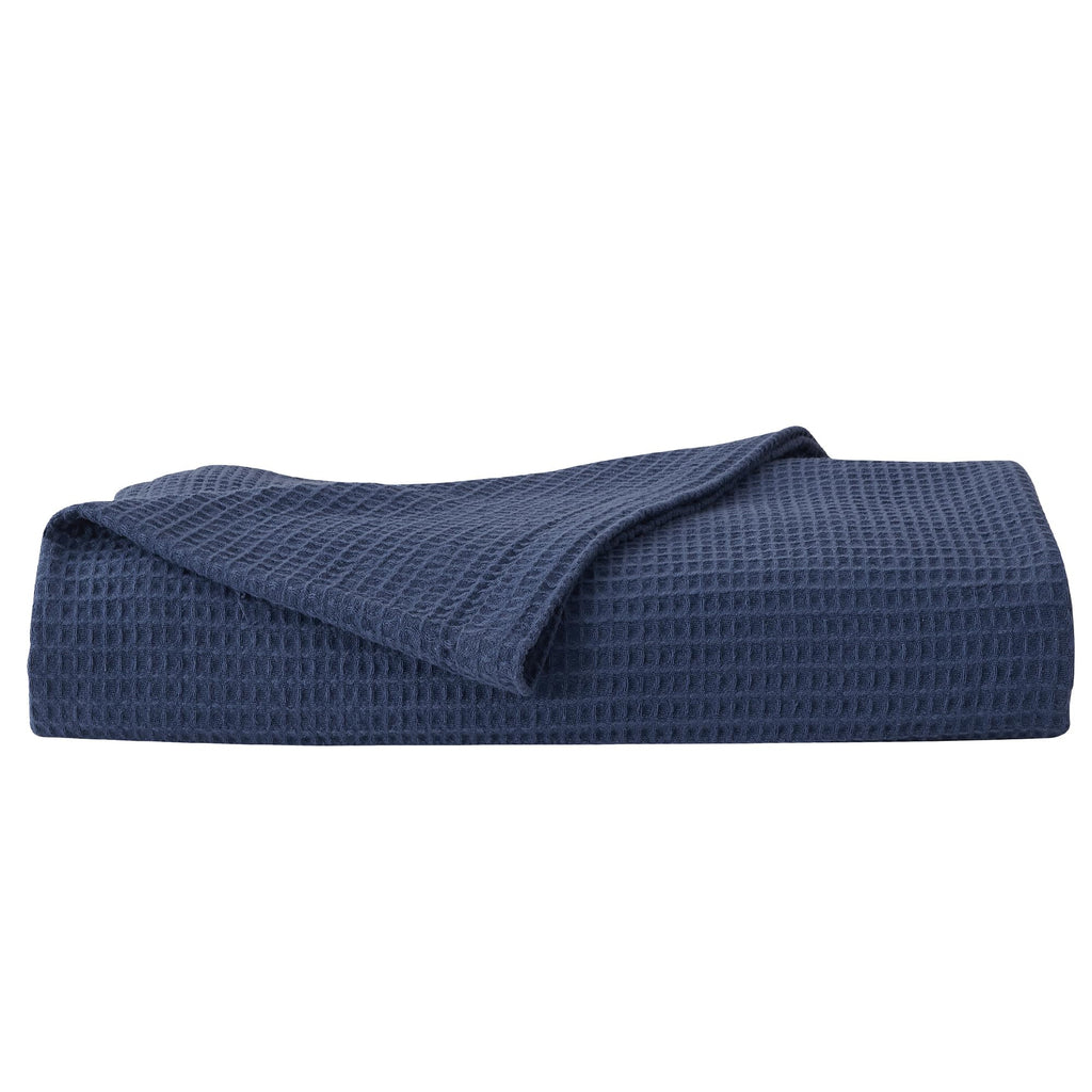 100% Cotton Blue Blanket Full/Queen Size for Bed - Breathable and Soft, Waffle Weave for Summer Spring, 90x90 Inches