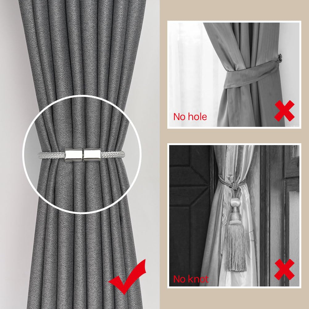 Mini Magnetic Curtain Tiebacks Modern Simple Style Drape Tie Backs Elegant Hand Weave Rope Knot Decorative - 2 Pack