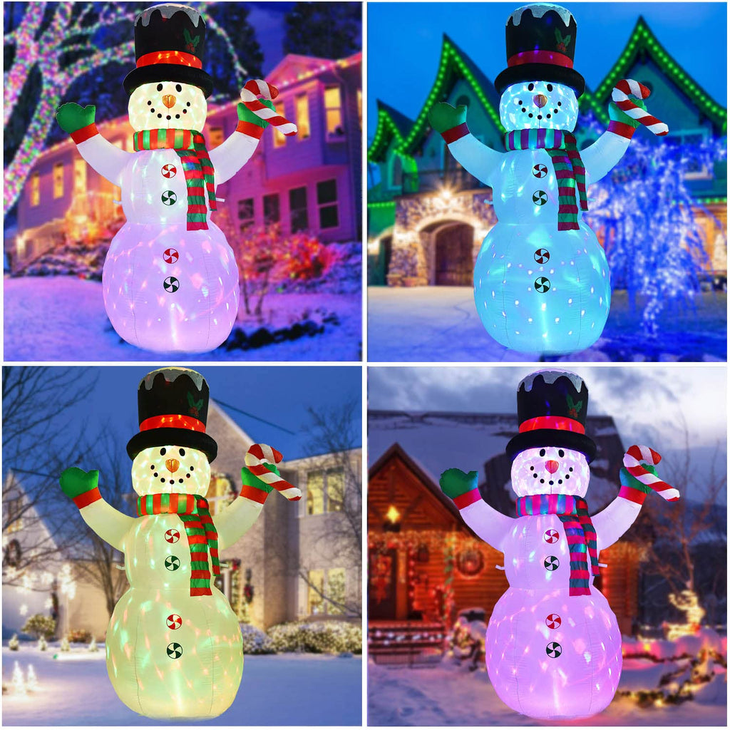 8 FT Inflatable Christmas Snowman, Rotating 7 Color Changing Led Lights Xmas Holiday Blow Up Family Party Decoration