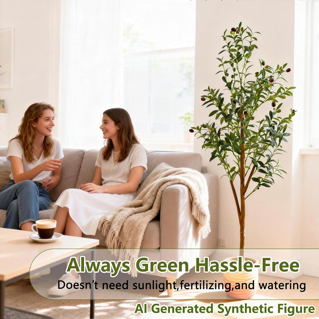 4FT Artificial Olive Tree Indoor, Tall Faux Olive Tree with Pot&Basket, Large Fake Olive Tree with Realistic 576 Silk