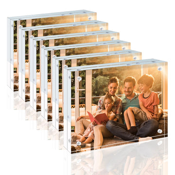 5x7 Acrylic Frames 6 Pack, 20mm Thicker Frameless Clear Picture Frames, Double Sided Magnetic Picture Frames, Free
