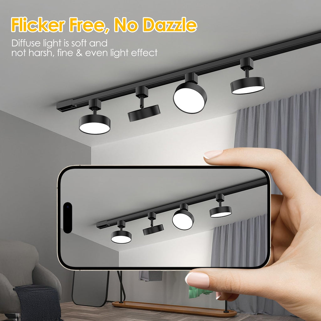 Diffuse LED Track Lighting Heads H Type, 12W 3000K, 4 Pack Black