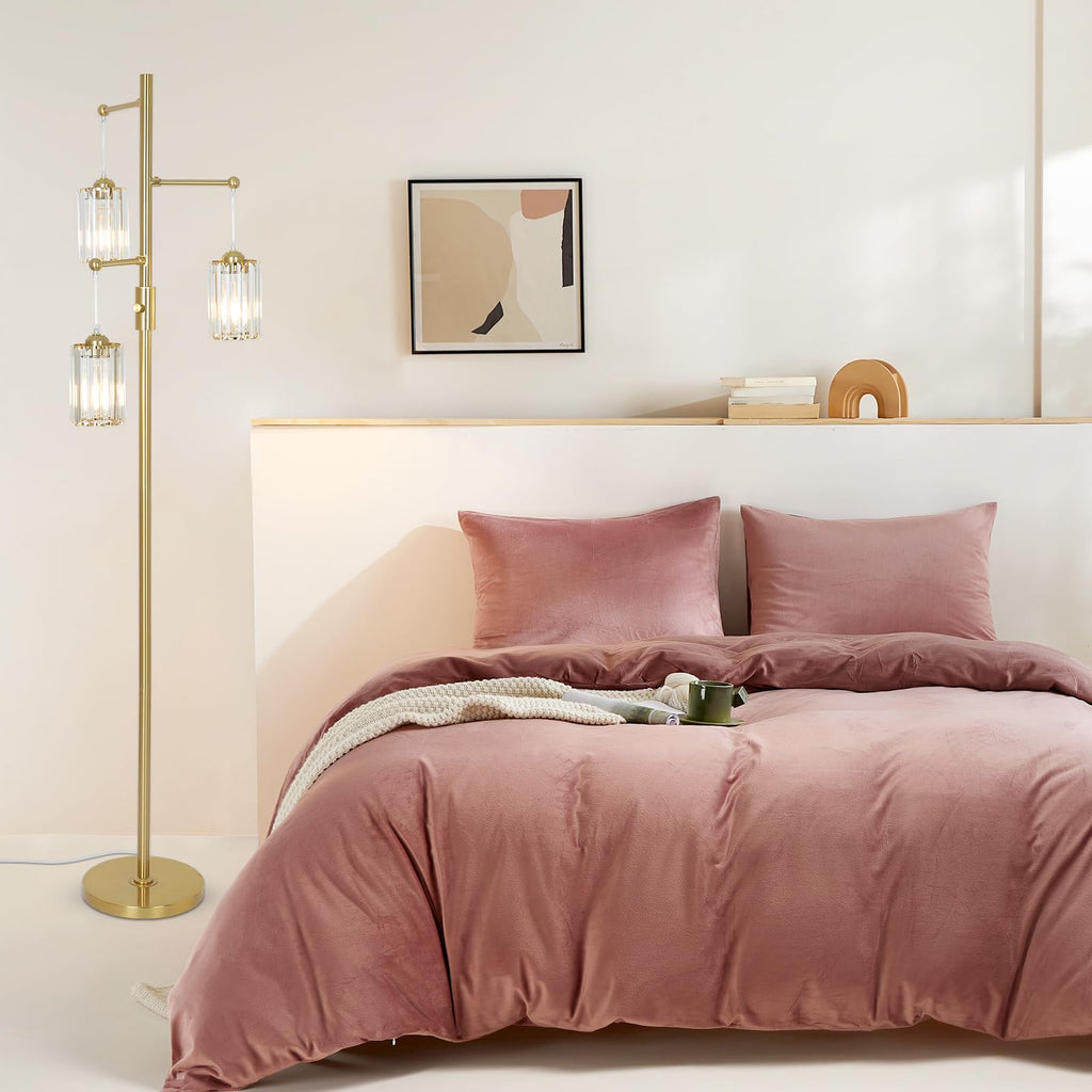 Gold Crystal Floor Lamps, Dimmable 3 Lights Modern Standing Lamp with Crystal Shade, Dimmer Switch, 65" Industrial