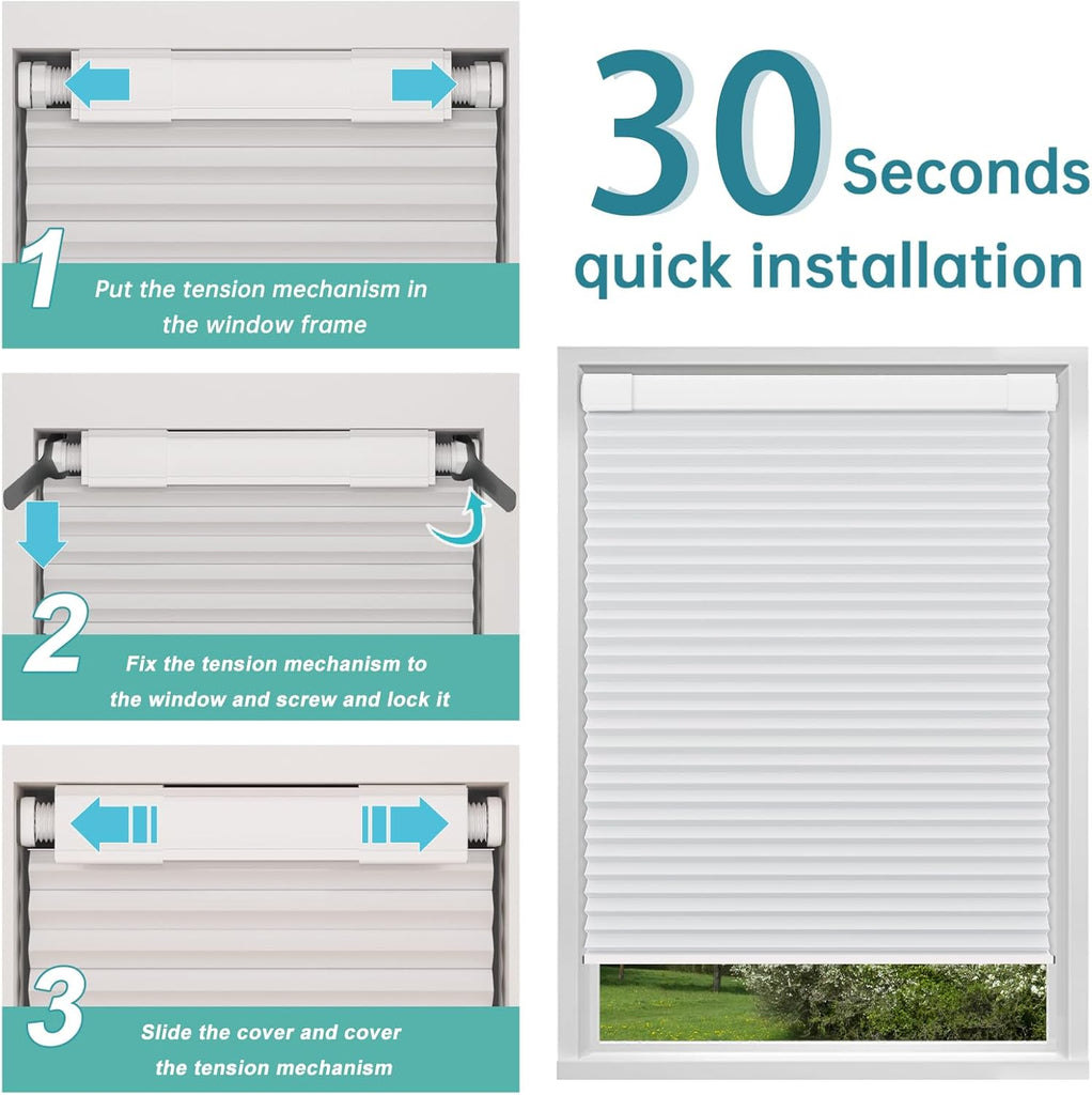 No Drill No Tools Blackout Cellular Shades,Cordless Blinds for Indoor Windows,Room Darkening Window Shades Honeycomb