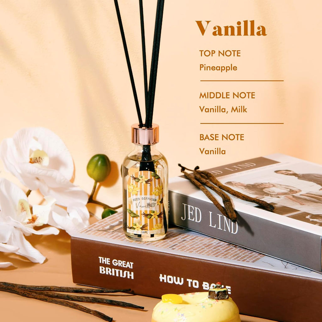 Reed Diffuser Pack, Linen Vanilla Citrus Scented Oil Diffuser with 15 Sticks, Reed Diffusers Air Freshener - Set of 3