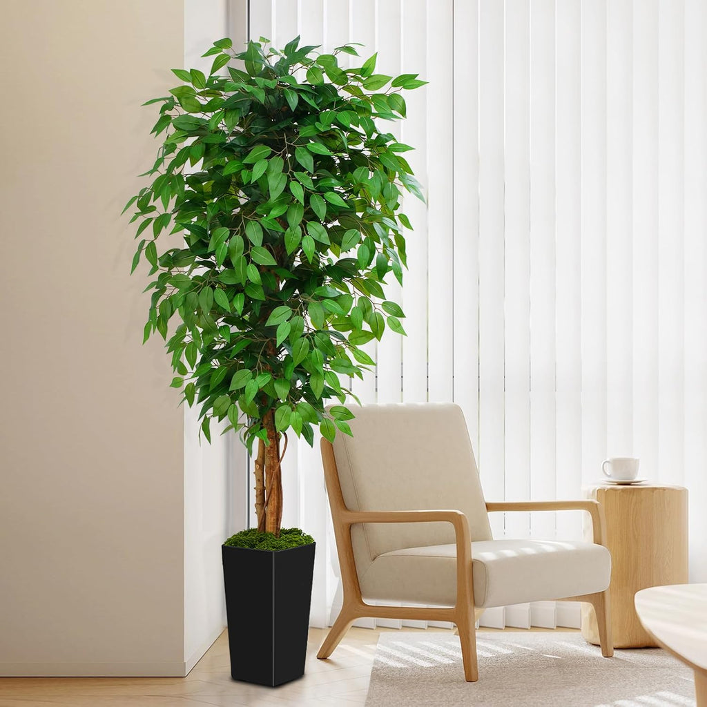6ft Ficus Artificial Tree with 3 Natural Curved Trunks, 74" Tall Lush Faux Tree Decor Indoor, Green Lifelike Fake