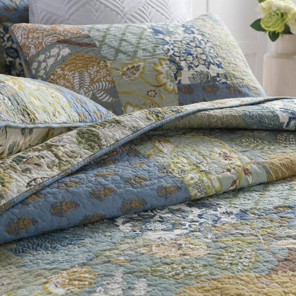 Cotton Bedspread Quilt Sets with 2 Shams, Soft Reversible Bedding Coverlet Sets Oversized California King Comforter